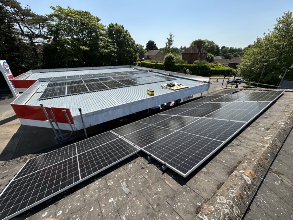 Solar panels on Esso petrol station