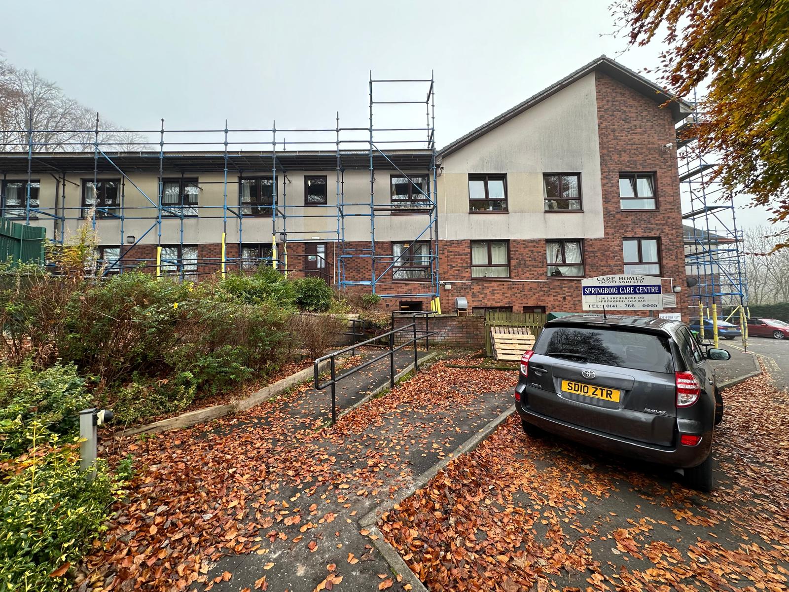 Front view of Springboig Care Centre ready for the solar panels installation