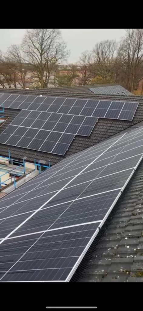 Aerial view of solar panel installation at Springboig Care Centre